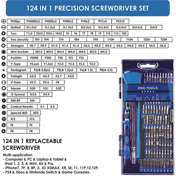 124-i-1 Magnetisk Skruvmejselset för Xiaomi, Iphone, PC, Kamera, Drönare, etc. Cisea