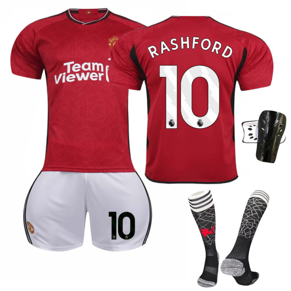 23-24 Manchester United hemtröja Red Devils fotbollströja set nr 10 Rashford 21 Anthony 25 Sancho 7 Mount No. 10 with socks + protective gear #16