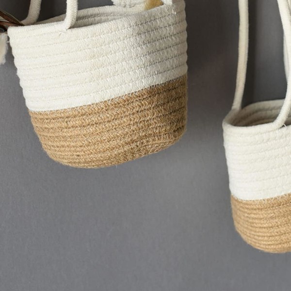 Hängande blomkorg vävd växt mjukt rep växt beige växter för hem rum inredning 14cm kruka och plantering