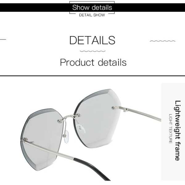 Heta sälja båglösa solglasögon kvinnor oversized lyx trendiga solglasögon metall anpassad logotyp polygonala solglasögon C1