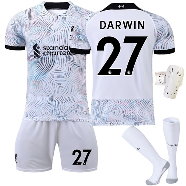 22-23 ny udebane helt hvid korrekt version nr. 11 Salah 27 Nunez 23 Diaz fodboldtrøje No. 27 with socks + protective gear #18