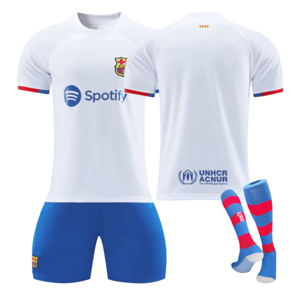 23-24 Barcelona vieras lasten opiskelija harjoitus aikuisten puku paita urheilujoukkueen univormu ryhmäosto miesten ja naisten jalkapalloasu Barcelona Away No Num + Socks Size 16#Weight