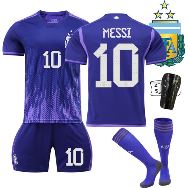 22-23 Argentina borta 10 Messi 11 Di Maria 22 Lautaro 21 Dybala fotbollsdräkt för VM No. 10 with socks + protective gear #18