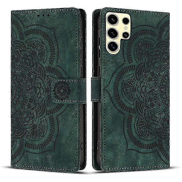 Frostat Läderfodral för Mandala Emed Retro Telefon Grön(FQ) Green For Samsung Galaxy S24 Ultra 5G