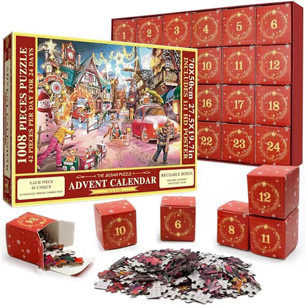 24 Dages Julekalender 1008 Brikker Julepuslespil Nedtælling Blind Box Legetøj A