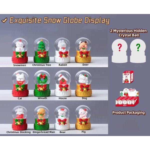 12 st julsnöbollar i blindbox-set, julöverraskningsboxar, mini-snöboll med färgväxlande LED-lampor, söta juldekorationer