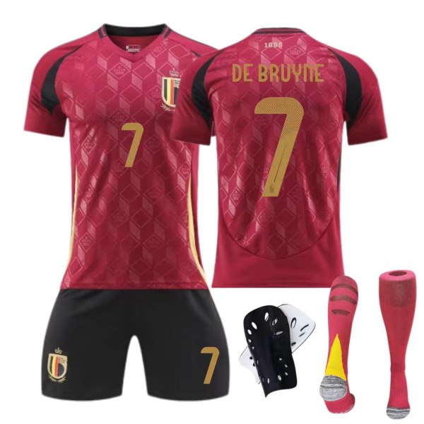 24-25 Belgien hemmatröja nr 7 Bruyne nr 10 Lukaku barn vuxen kostym fotbollströja Size 7 socks + protective gear 18