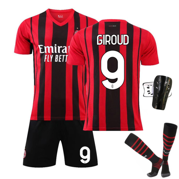 21-22 AC Milan hjemmebane nr. 9 Giroud GIROUD nr. 11 Ibrahimovic fodbolduniform dragt trøje No. 9 with socks + protective gear 26#