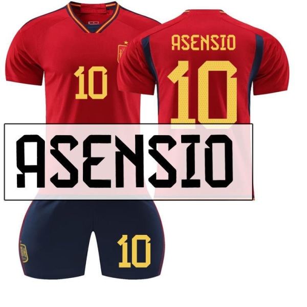 Fotballdraktsett for Spania hjemme rød nr. 9 Gavi 7 Morata 10 Pedri 17 Fati VM 22-23 2223 Spain's No. 10 Asensio #28