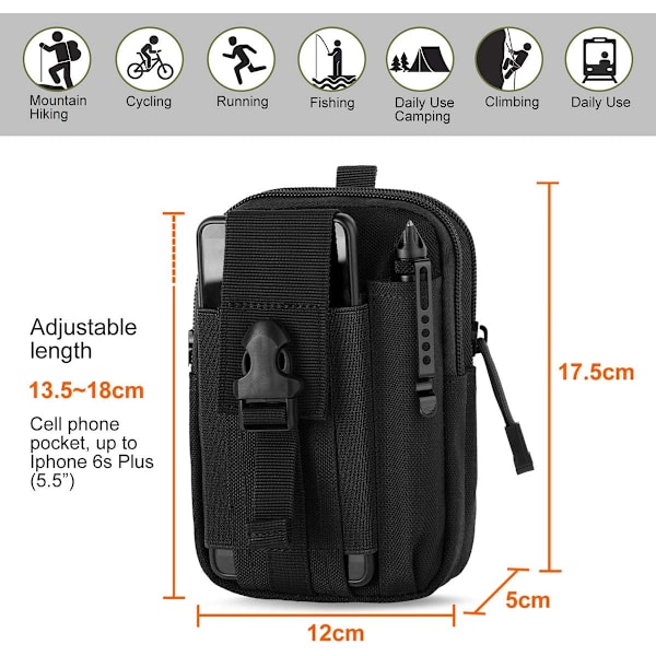 Taktisen vyön tasku, EDC 210D Molle vyölaukku/monitoimilaukku