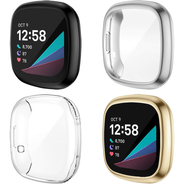 4-pack case compatible with Fitbit Sense / Versa 3, soft TPU plated bumper Full coverage cover