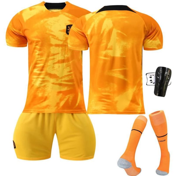 22-23 Nederländerna hemma orange nr 4 Van Dijk 10 Memphis 21 De Jong fotbollsuniform set VM-tröja No size socks + protective gear #28