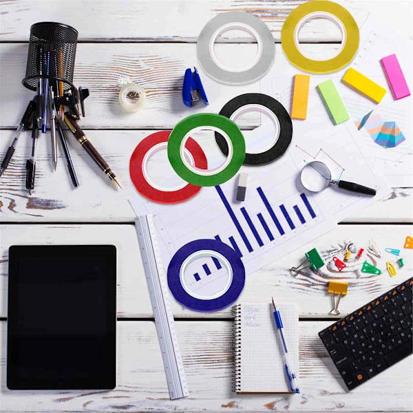 10 rullar 1/8 tum whiteboardtejp tunn whiteboardtejp linjer pinstripe torrsutringstejp eltejp Black