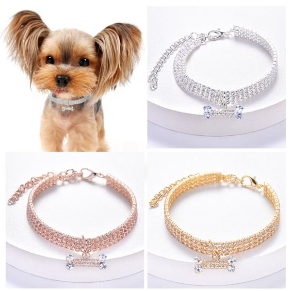 Halsband för husdjur, hund, zirkonben, halsband, silver Silver L