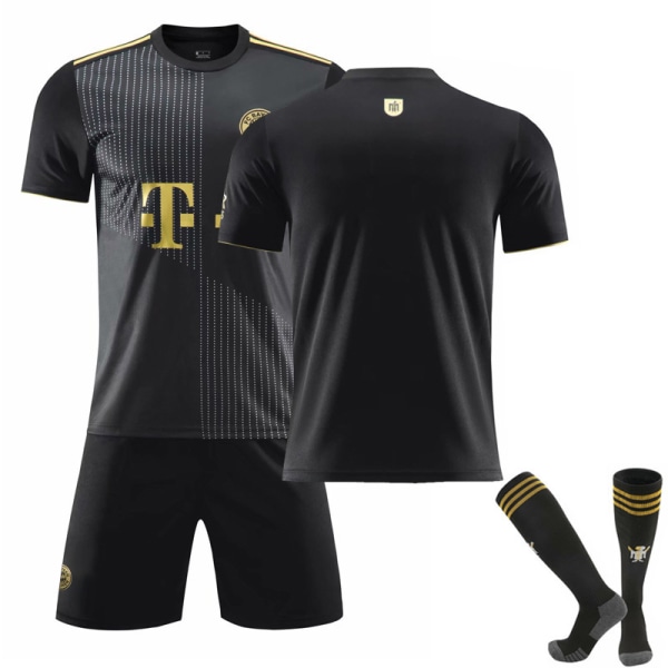 21-22 Bayern borta svart nr 25 Muller tröja nr 9 Lewandowski fotbollströja kostym nr 10 Sane guldbokstäver Bayern away no number + socks M#