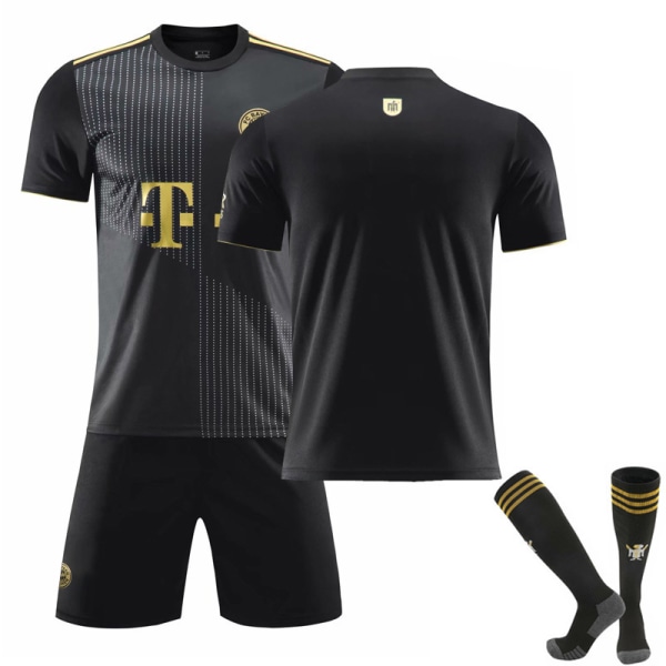 Bayern München Bortetrøye 21-22 Svart Nr. 25 Müller Jersey Nr. 9 Lewandowski Fotballdrakt Nr. 10 Sane Gullskrift Bayern away no number + socks 18#