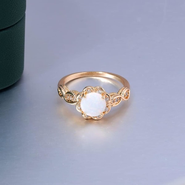 18K guldpläterad Opal Ring-Vit Fire Opal & Ametist & Cubic Zir