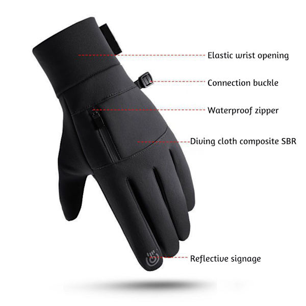 Touchscreen Skihandsker til Mænd med Lomme Bløde Vandafvisende Termiske Handsker til Vandreture Fiskeri Sort Black M