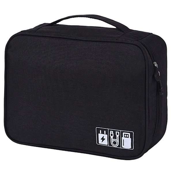 Kabeloppbevaringspose Bærbar USB-datakabelpose Svart 1 lag (24,5x10x18 cm) Black