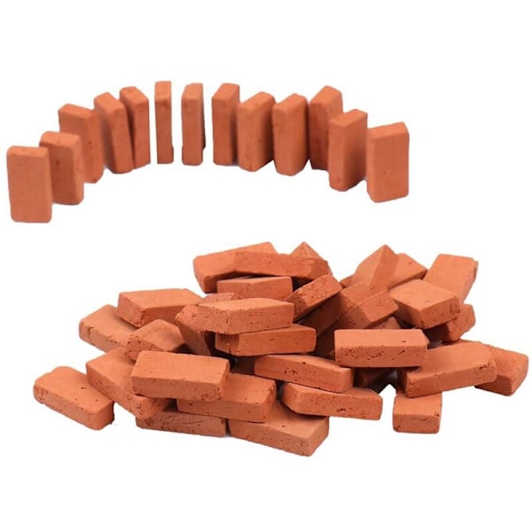 150 st Mini Tegelstenar 1/16 Dockskåp Miniatyrer Simulering Röd Tegel för DIY Sagoträdgård Prydnad Leksak (FQ)