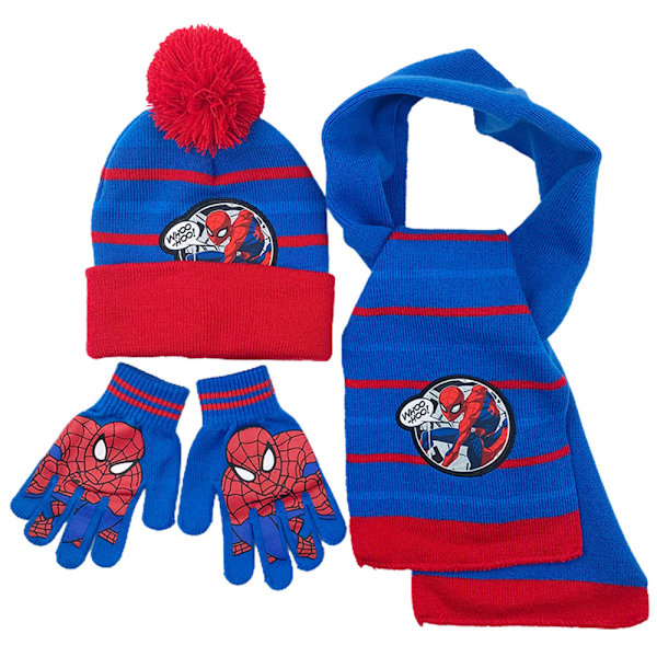 Hämähäkkimies neulottu hattu & huivi & hanskat Set ulkona Blue spider-man