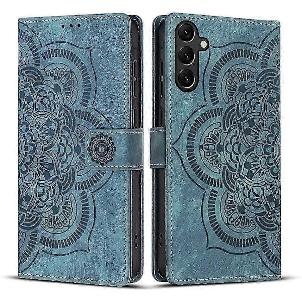 Frosted Læder Etui til Mandala Emed Retro Telefon Blå(FQ) For Samsung Galaxy S23 FE 5G Blue