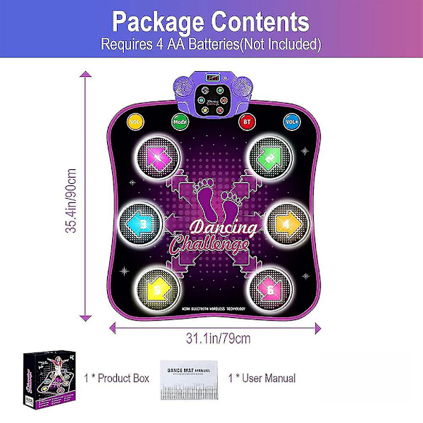 Lasten tanssimatto 3 4 5 6 7 8 9 10+ vuotta Bluetoothilla, musiikkitanssimatto 6 valaistulla nuolella, elektroniset tanssimattolelut 5 pelitilalla