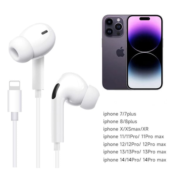 iPhone Hörlurar Lightning Mikrofon Bluetooth Vit Bra Ljudkvalitet - Original Produkt