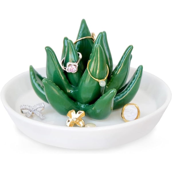 Kaktusringhållare smyckeshållare kaktusgåvor för kvinnor, mamma vän födelsedag bröllop jul alla hjärtans dag present, aloe vera ring Green Succulent