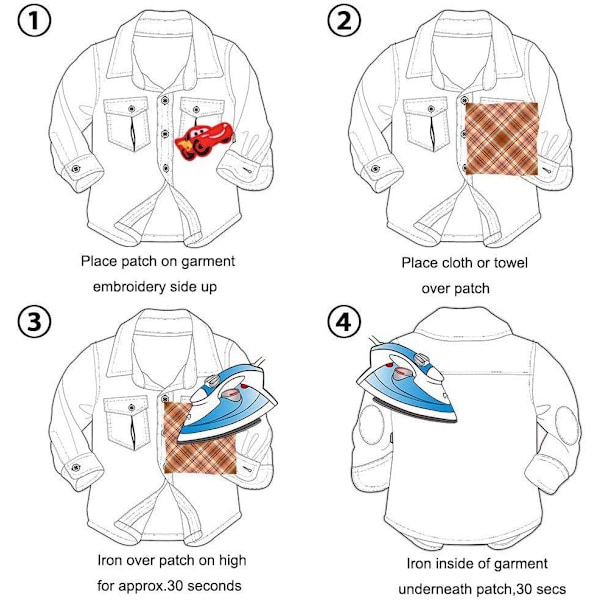 Strykejern-på eller sy-på lapper for barn, buss-motiver, racerbil, f.eks