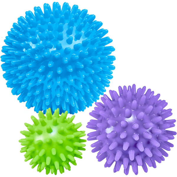 Piikikkäät hierontapallo (3 kpl) - 6cm, 8cm, 10cm - Kantapääkivun, lihasjumeja, syväkudoshieronta, myofaskiaalinen vapautus, stressipallo, jooga pilates ex Cyan, Green, Purple