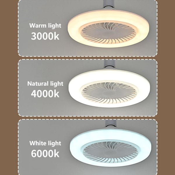 Takfläkt med ljus för sovrum - E27 3 färger inbyggda takfläktar med fjärrkontroll intelligent styrning ögonskydd dimbar