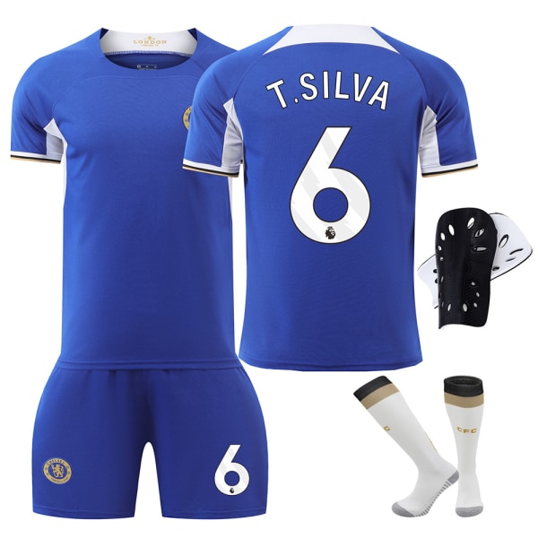 Chelsea hemmatröja säsongen 23-24 nr 8 Enzo 7 Sterling 6 Silva tröja vuxen barn herr och dam Size 6 with socks + protective gear Size L