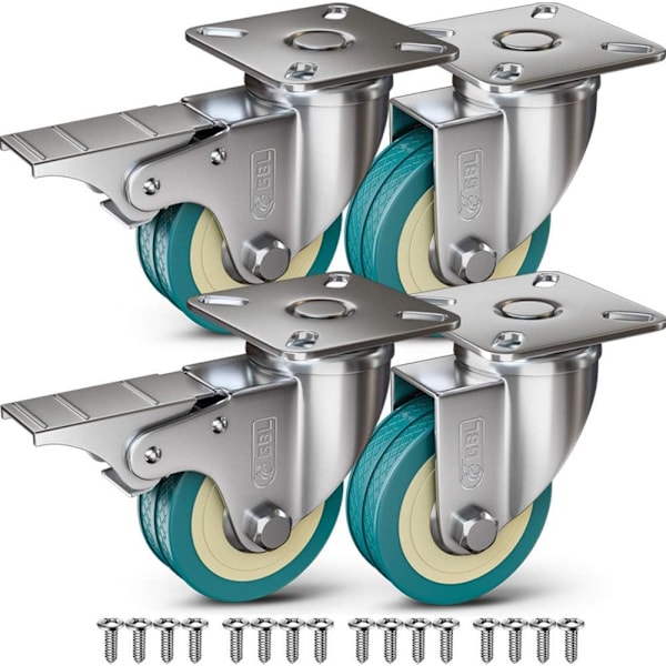 Hjul 4 Møbelhjul 200KG + 16 Skruer 66mm Universelle Hjul med Bremse Uden Bremse Industri Plade Transport Hjul