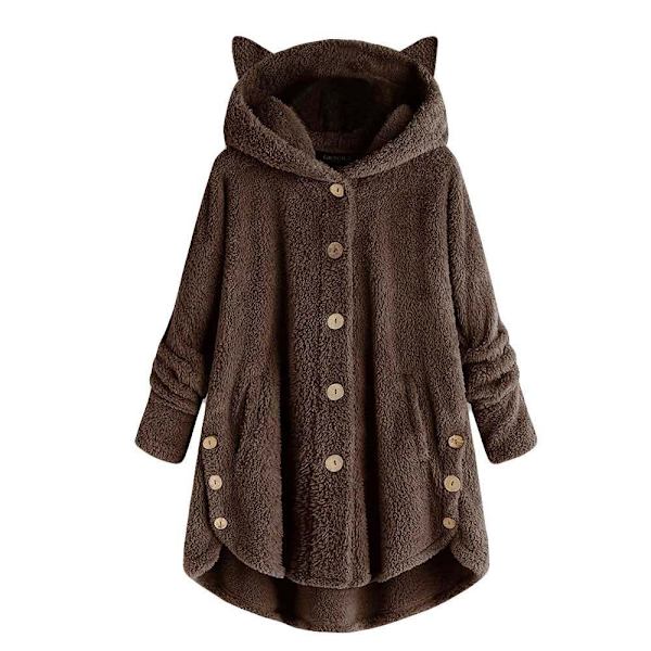 Naisten Trendikäs Epäsäännöllinen Kiinteäväri Takki Kissankorvilla, Kahvi Coffee 4XL