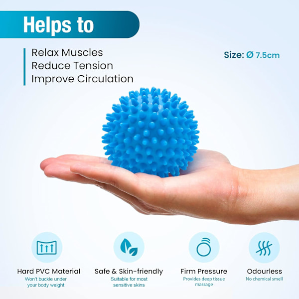 Hård spikad massageboll - Perfekt för plantar fasciit, triggerpunkter, djupvävnad, myofascial release - Designad för att lindra stress Set of 2 (Blue)