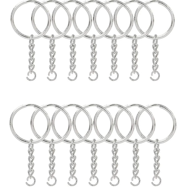 100 stk Split Nøkkelringer med Kjede 1 Tomme og Åpne Ringer, Split Nøkkelring med Kjede Sølvfarget Metall Split Nøkkelkjede Ringdeler A (cy)