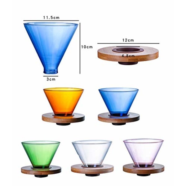 Gennemsigtig glas kaffedråbeholder Kaffeefilterholder Kaffeefilterkegle med træbund Kaffeetragt