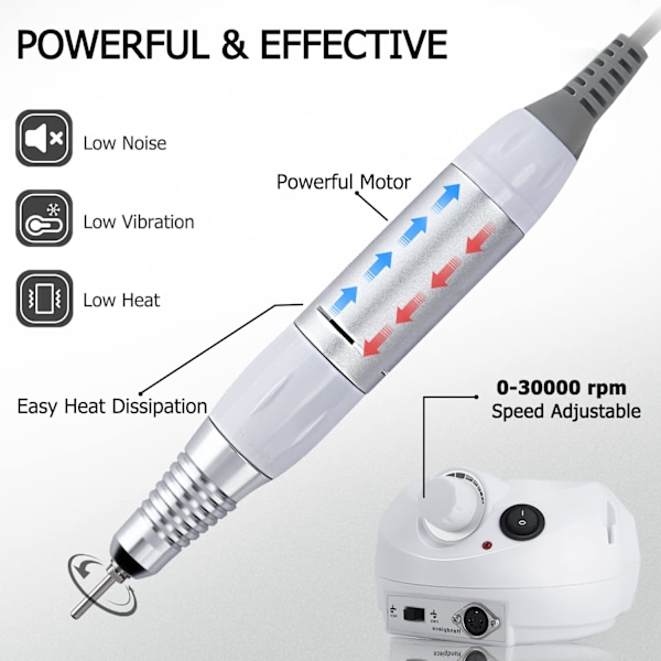 Akryl nagelborr, 30000 rpm elektrisk nagelfil med fotpedal E-fil set, gel nagellack polerare