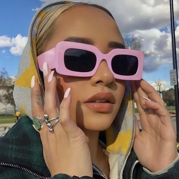 Billiga rektangulära solglasögon 2024 Fashion Populära solglasögon Dam fyrkantiga solglasögon Candy Color Shades Oversized solglasögon Green Square Sunglasses