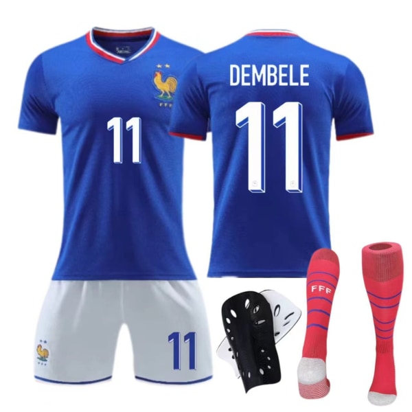 Europeiska cupen Frankrike Hemmatröja 2024 Barn Vuxen Set Nr 10 Mbappe Fotbollströja Size 7 socks + protective gear 20