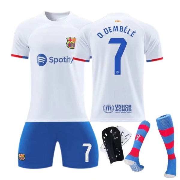 Barcelona bortaställ barn vuxen kostym fotbollströja Size 7 socks + protective gear 22