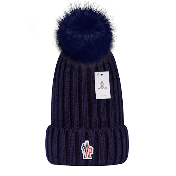 Alsidig vinterhue i uld - varm uldhue, strikket hue med uld-pompom, mørkeblå mørkeblå dark blue moncler Small label