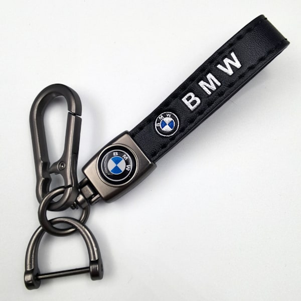 Personlig bilnyckelring i metall med logotyp - Lädernyckelring för män BMW Gunmetal Hardware