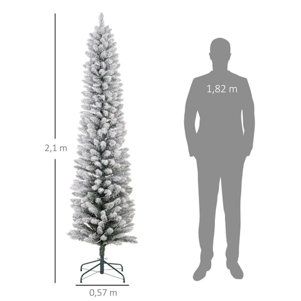 Konstgjord Julgran, 210cm Julgran med 180 LED-lampor, 405 Grentips, Vikbar Bas, för Julfest, Inomhus, Grön+Vit 6400