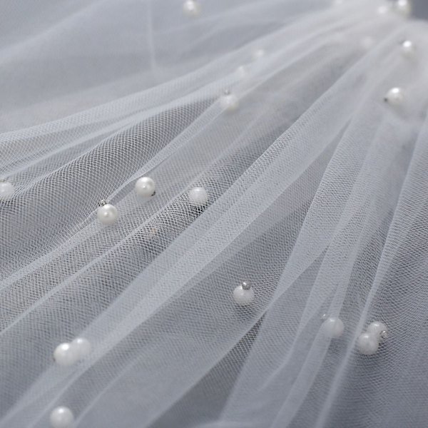 Pärlbröllopslöja med kam bröllopslöja elfenben ivory 100CM