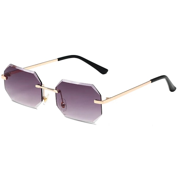 2024 Ottekant Solbriller Metalramme Gafas De Sol Trendy Diamantskåret Kant Rammeløse Solbriller Gold/Blue Pink Octagon Sunglasses