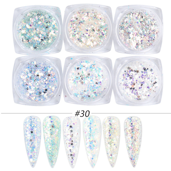 6 st Nagelstickers Färger Glitter Set Höst och Vinter Diamant i Papperskorgen Rosa Champagne Pailletter Nagel Glitter Nagel W color