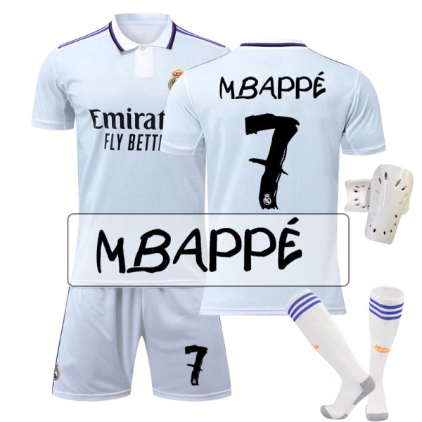 22-23 Real Madrid hemma nr 7 Mbappe tröja nr 10 Modric 9 Benzema Vinicius fotbollsdräkt 7 Mbappe,socks + protective gear #XS