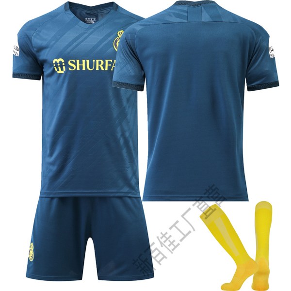 2023-24 Saudi League Riyadh Victory Away Jersey nr. 7 Ronaldo Kortærmet Fodboldtrøje Børnesæt No number + yellow socks Children 26